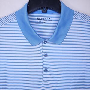Nike Polo Shirt Mens XL Striped Blue, White Dri Fit Standard Performance Golf